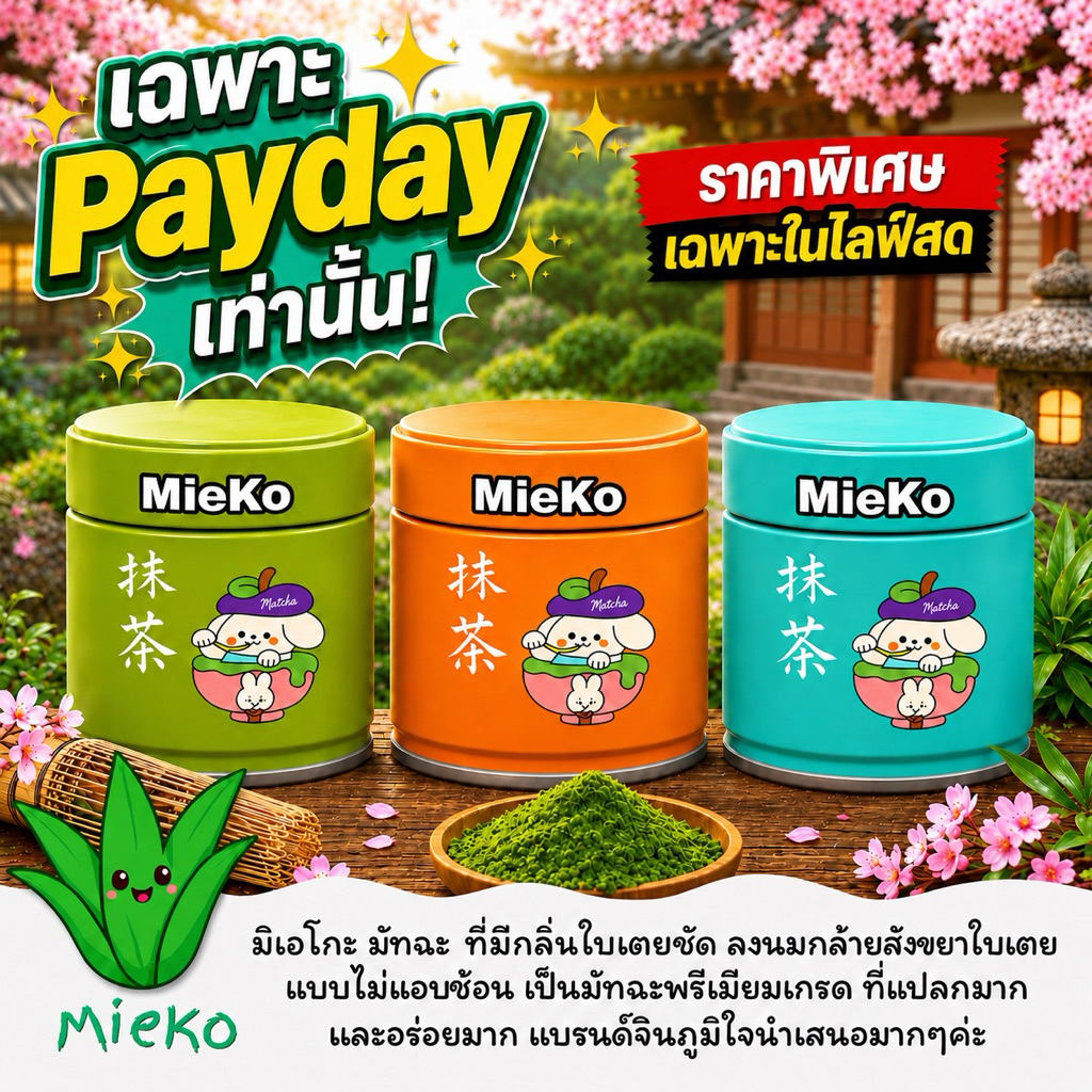 Mieko ミエコ น้อลมัทฉะคล้ายสังขยาใบเตย หอมใบเตยมาก พรีเมียมเกรด-Premium Grade _JIN MATCHA
