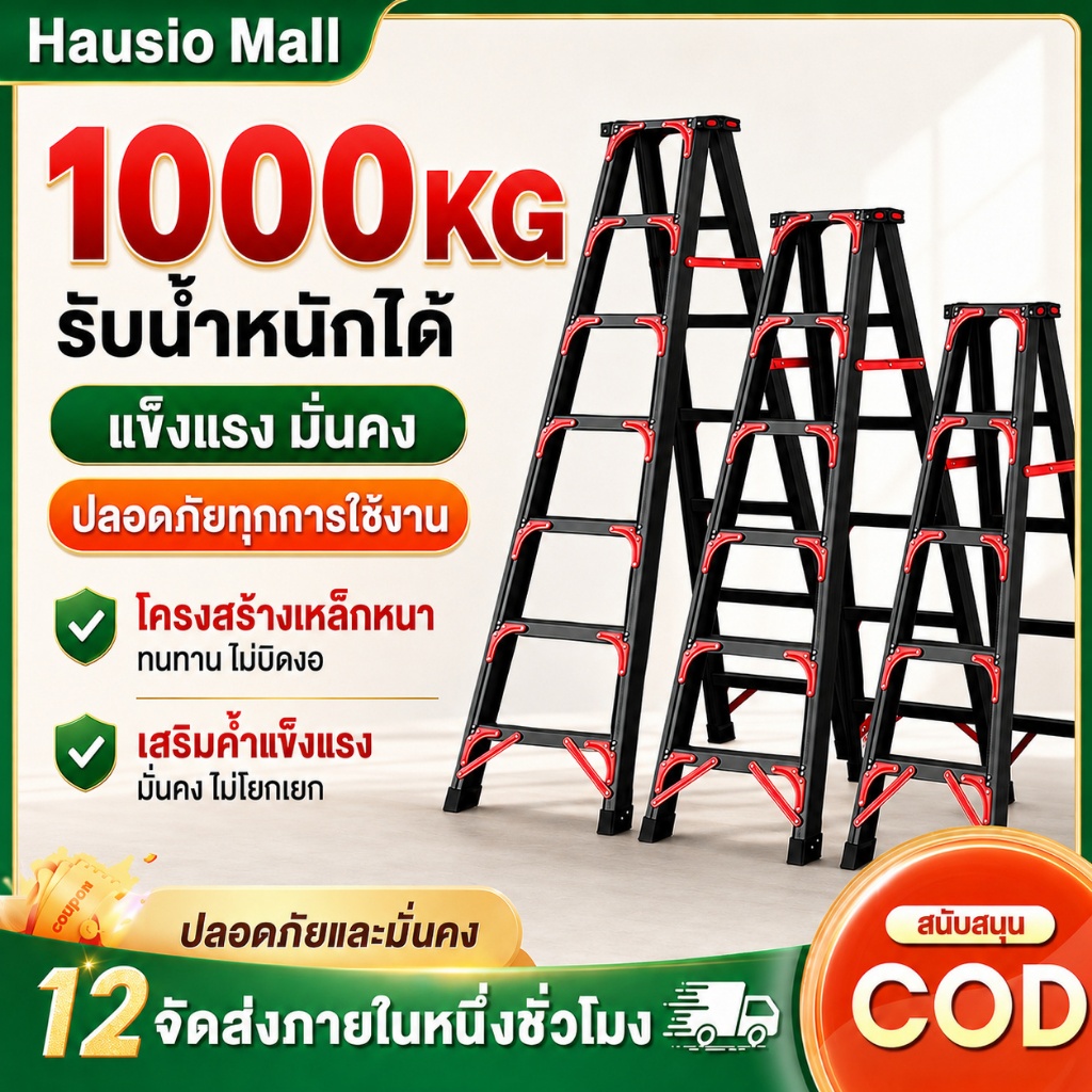 บันไดพับได้ บันไดอลูมิเ รับน้ำหนัก 1000kg 4-7 ชั้น พกพาง่าย ทนทานการสึกกร่อน