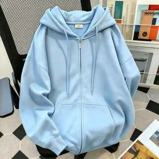 เสื้อแขนยาวแจ็คเก็ตกันหนาว มีฮู้ดและซิปเต็ม ลายสปอร์ต Unisex ใส่ได้หลายลุค