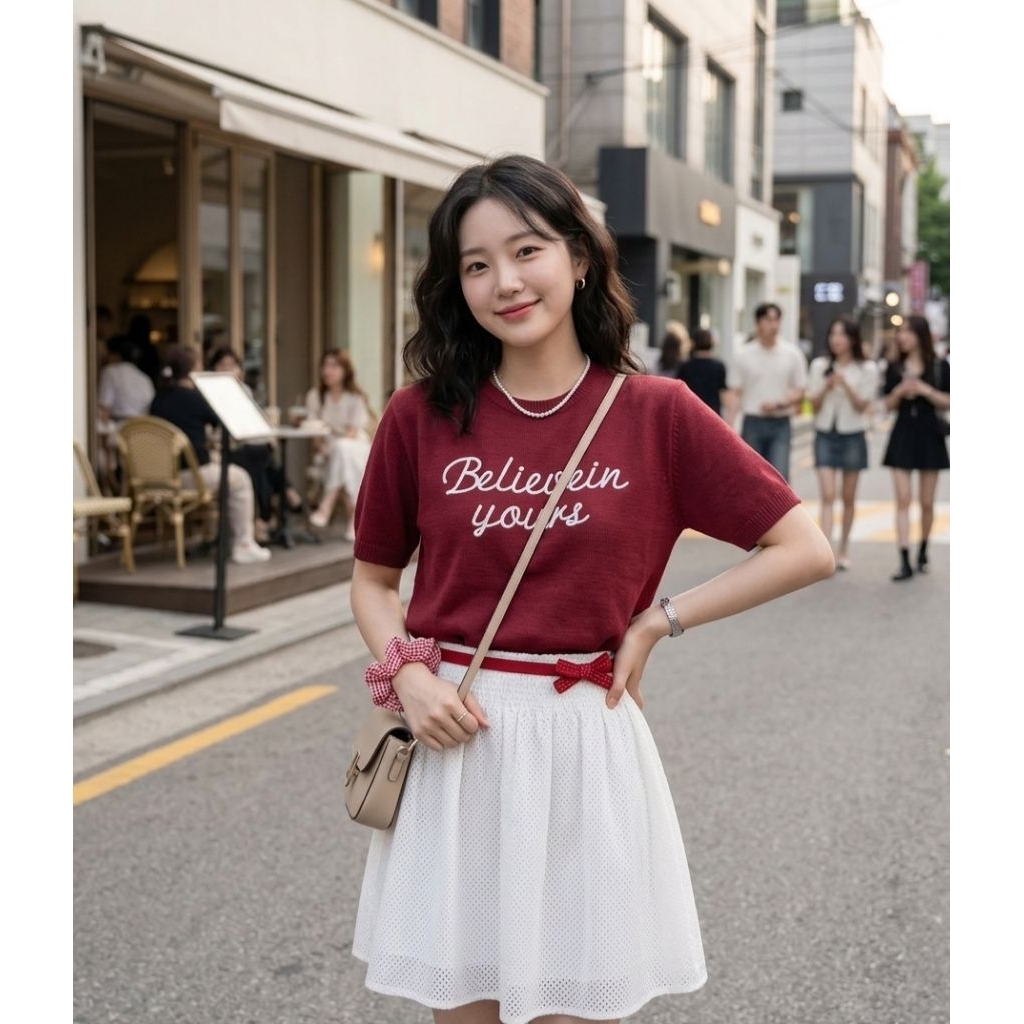 ✨️เสื้อไหมพรมคอกลมแขนสั้น ปักลาย "𝑩𝒆𝒍𝒊𝒆𝒗𝒆 𝒊𝒏 𝒚𝒐𝒖𝒓𝒔𝒆𝒍𝒇" เนื้อผ้าดีมาก นุ่มละมุน ผิวสัมผัสสบายตัวที่สุด ✨