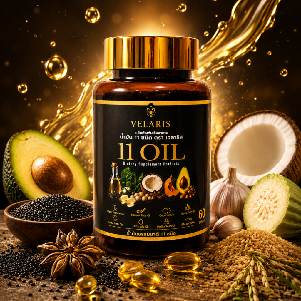 น้ำมันสกัดเย็น 11 ชนิด VELARIS 11 OIL รวมคุณค่าน้ำมันธรรมชาติใน 1 เม็ดซอฟเจล (60ซอฟเจล)