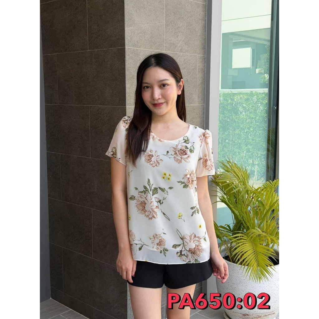 ใหม่ เสื้อชีฟอง คอกลมแขนสั้น รวมไซส์ 38-44