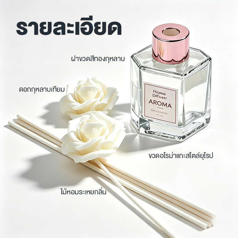 Aroma น้ำมันหอมระเหย 50ml พร้อมดอกไม้แห้งในขวด แถมก้านไม้และกล่องสวยงาม ดับกลิ่นห้องน้ำ ของขวัญสุดพิเศษ