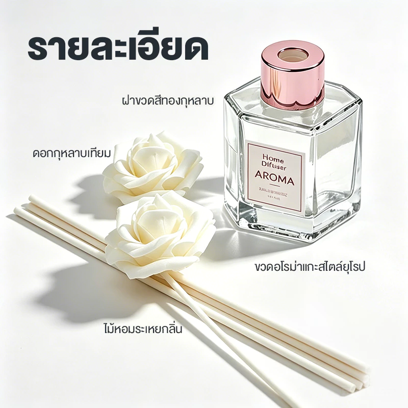 Aroma น้ำมันหอมระเหย 50ml พร้อมดอกไม้แห้งในขวด แถมก้านไม้และกล่องสวยงาม ดับกลิ่นห้องน้ำ ของขวัญสุดพิเศษ