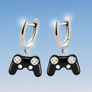 FUNSTACK ต่างหูห่วง Game On Play Game Console Silver Stainless Steel