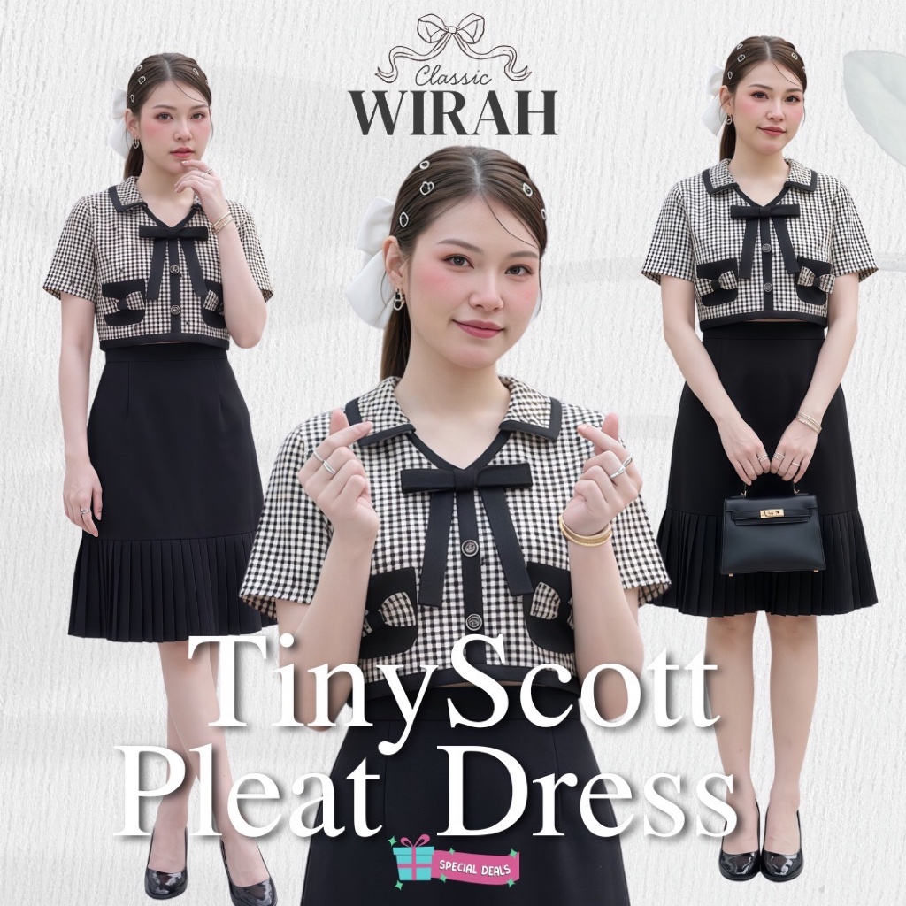 DW472P1 Little Scott Pleat Dress เดรสสไตล์คุณหนูสุดคลาสสิกจาก โดดเด่นด้วยเสื้อครอปท่อนบนลายสก็อต