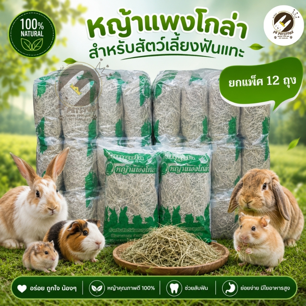 หญ้าแพงโกล่า สำหรับสัตว์ฟันแทะ ขายส่งแพ็ค12ถุง
