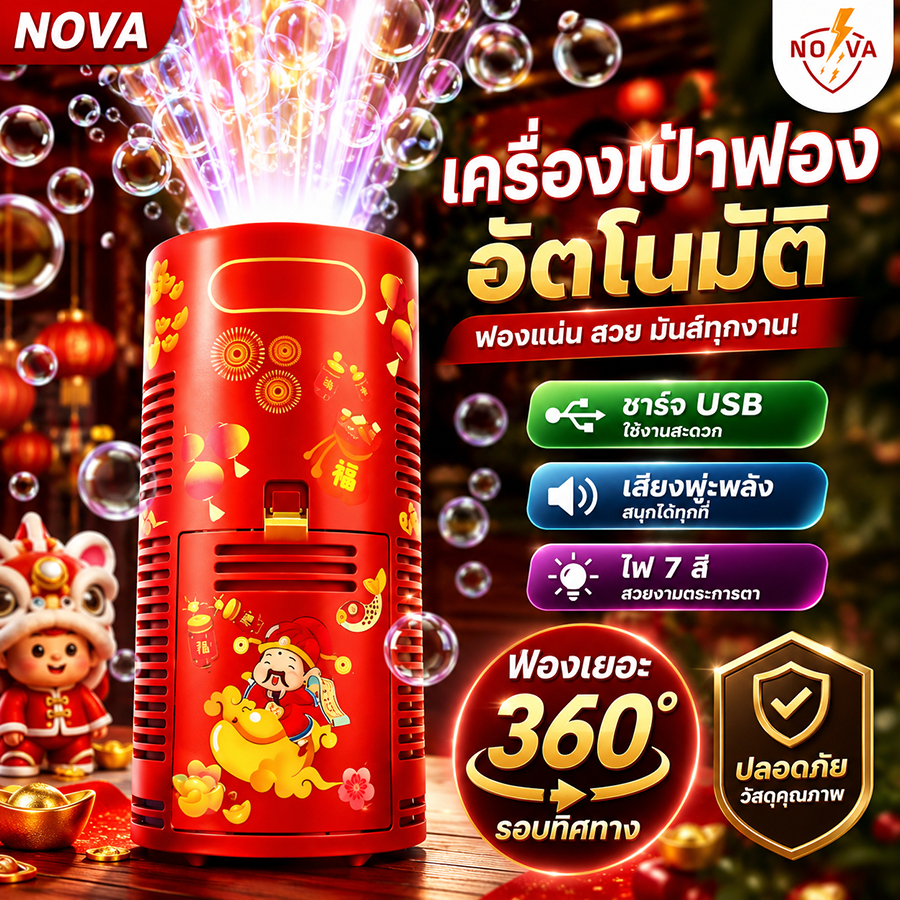 เทศกาลต้องมี NOVA เครื่องเป่าฟองอากาศไฟฟ้า พร้อมเสียงเพลง เหมาะกับเทศกาลฤดูใบไม้ผลิ เครื่องทำฟองพลุ