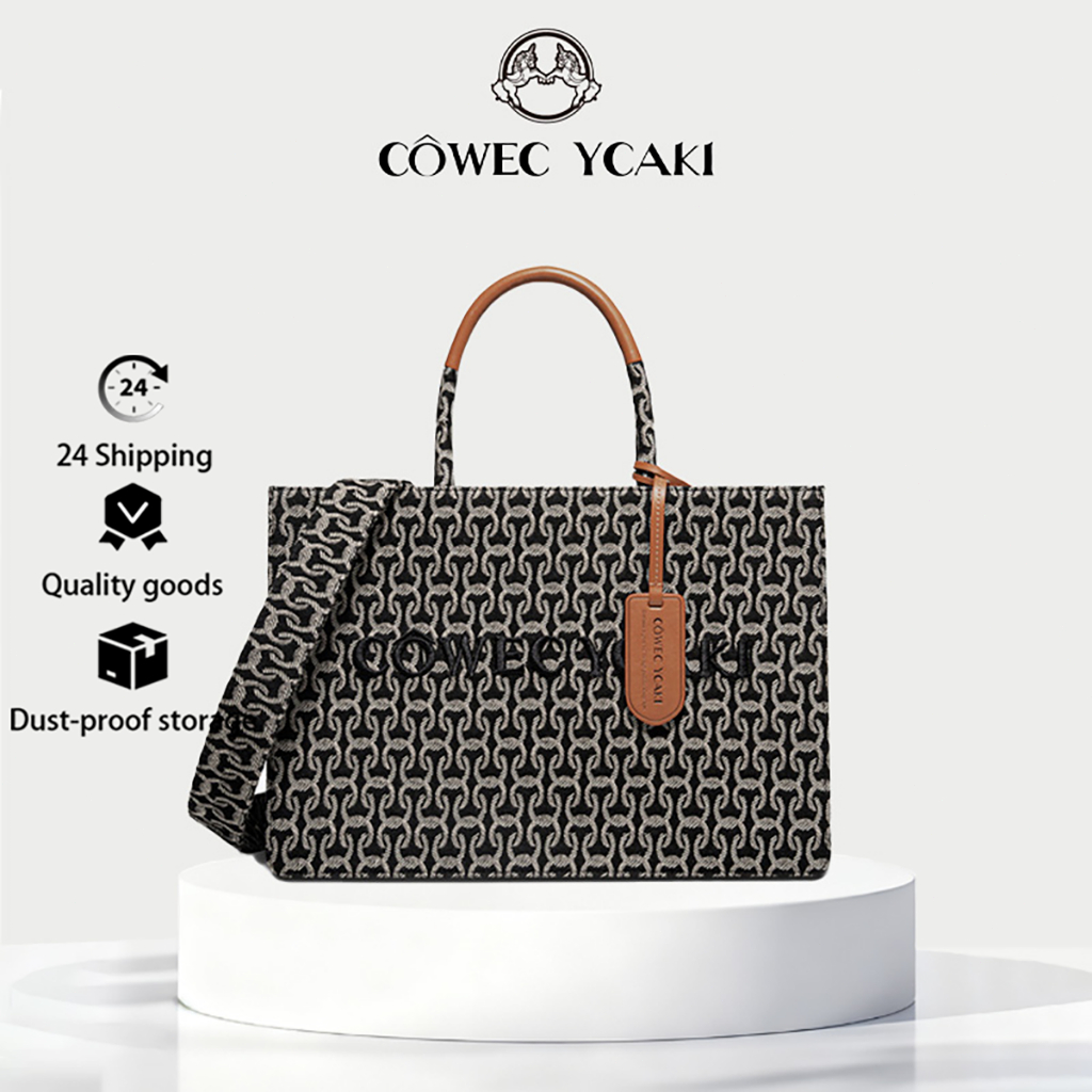 COWEC&YCAKI กระเป๋าเม กระเป๋า tote เจอร์สำหรับผู้หญิง ขนาดใหญ่ สีตัดกัน แฟชั่นและใช้งานได้จริง