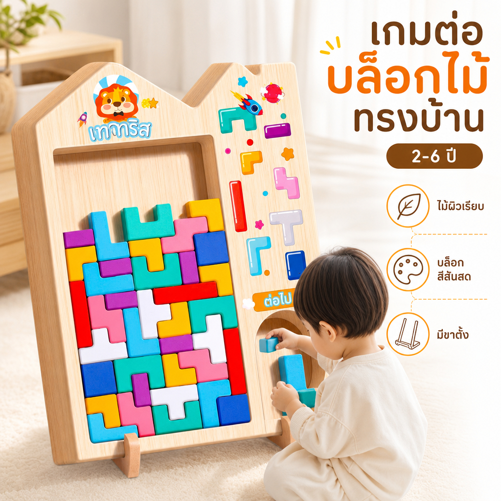 BM ไม้ต่อบล็อกเตตริส ของเล่นเด็กต่อชิ้นส่วน เสริมพัฒนาการสมอง ฝึกคิด ของขวัญสำหรับเด็ก Wooden toys