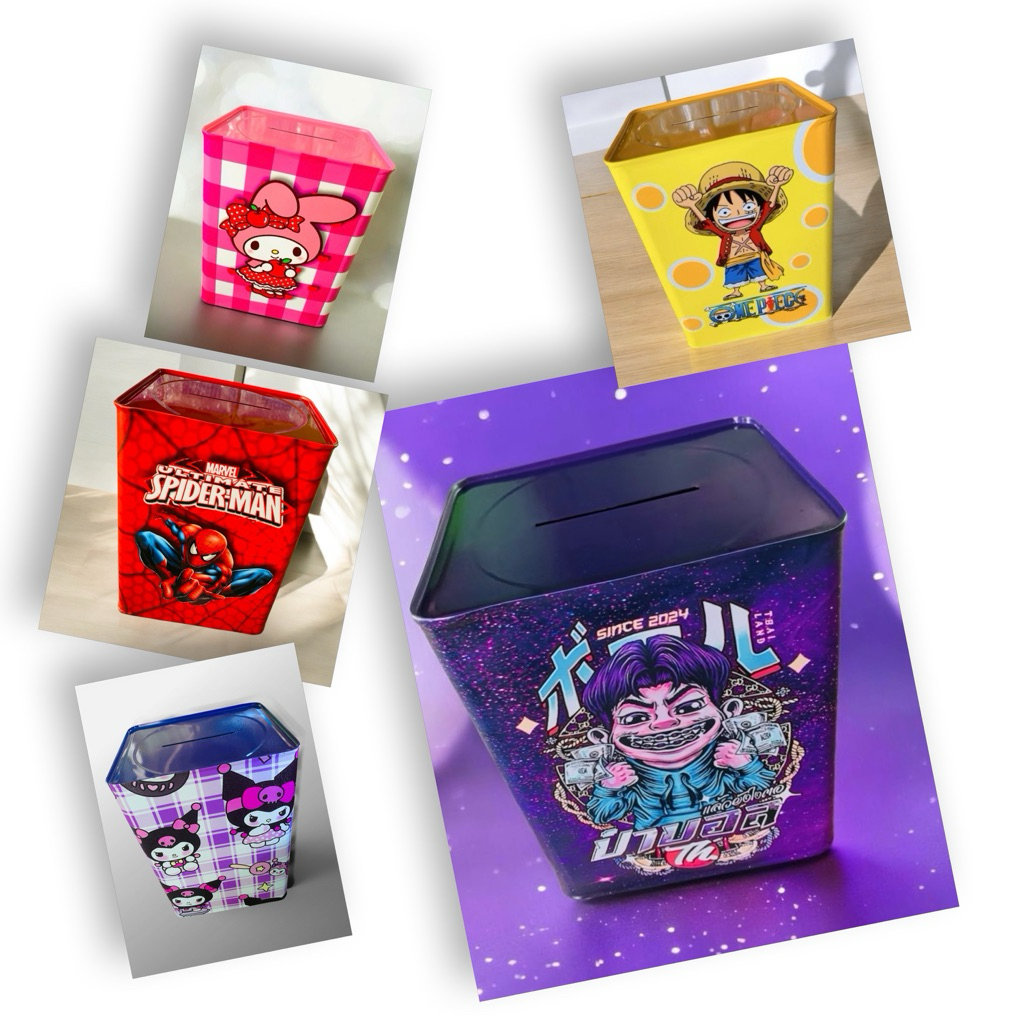 **DD ไซM ปิ้บกระปุกออมสินแบบเปิดไม่ได้/ลายใหม่+ตรางออมเงิน30,000฿