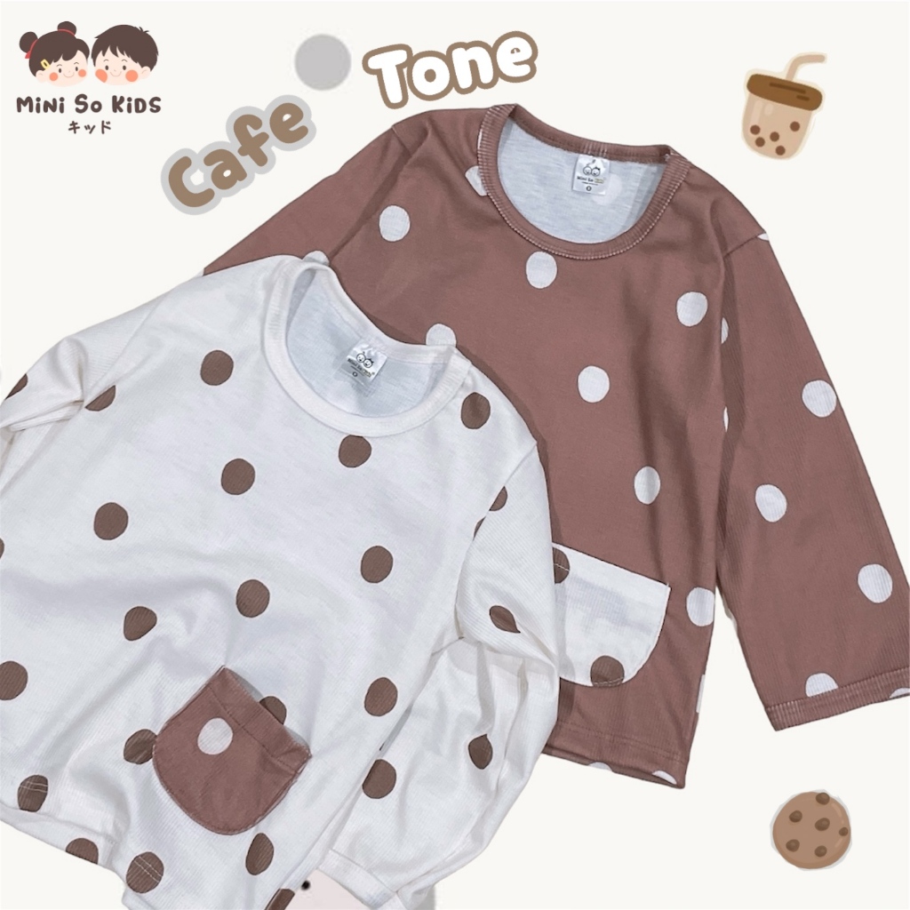 เสื้อแขนยาวเด็ก ลายจุดCafe Tone  พร้อมส่ง👦🏻👧🏻