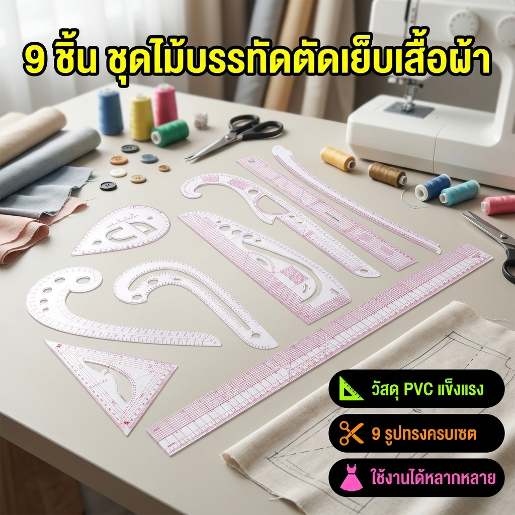 ชุดไม้บรรทัดโค้งตัดเย็บ | แม่แบบสร้างแพทเทิร์น | ระบบเมตริก | สำหรับงานออกแบบและตัดเย็บเสื้อผ้า