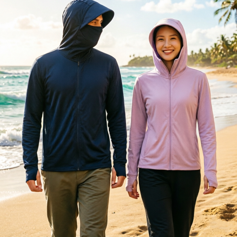เสื้อกันแดดป้องกัน UV มีซิปและรูนิ้วโป้ง ทรงหลวมสบาย เหมาะสำหรับเดินเล่นหรือไปทำงาน ยูนิเซ็กซ์