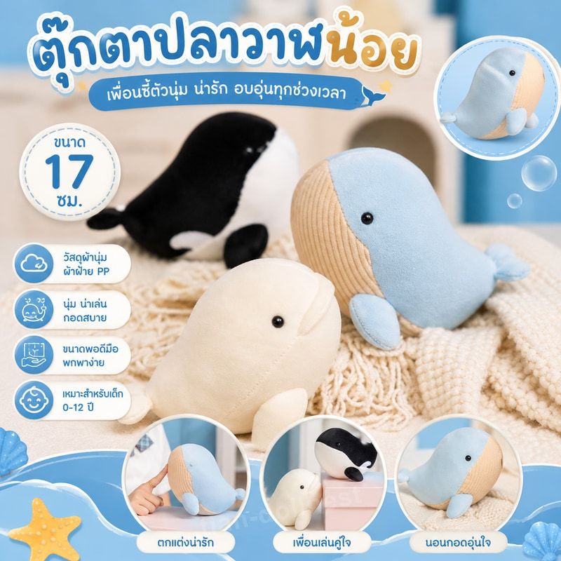 ตุ๊กตาโลมาน่ารัก วาฬเพชฌฆาต ฉลาม ปลาวาฬ ตุ๊กตาผ้ากำมะหยี่สำหรับตู้ปลา ตุ๊กตาเด็ก ของขวัญวันเกิด