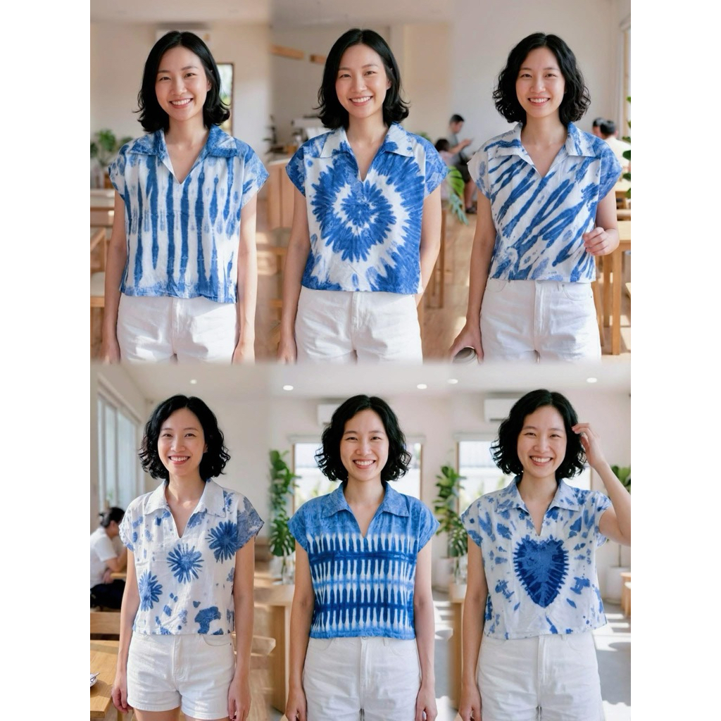 เสื้อครอปมัดย้อมคอปก ย้อมเย็นสีไม่ตก