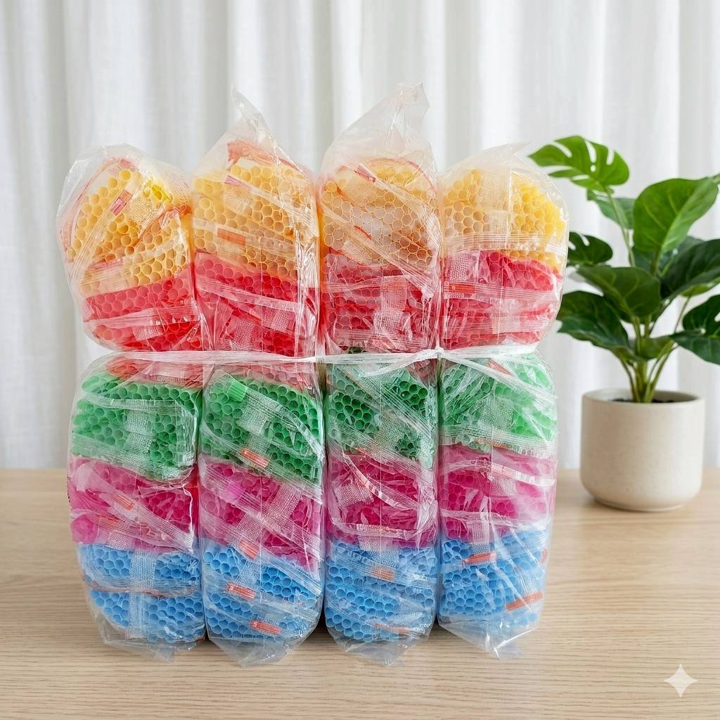 (ตราSB) หลอดสี หลอดดูดน้ำ หลอดพลาสติก แบบสั้น,ยาว,บิ๊ก(1แพคมี10ห่อเล็ก)