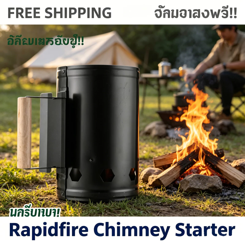 Rapidfire Chimney Starter ขนาด LARGE ถังก่อถ่านจุดไฟเร็ว อเนกประสงค์ สำหรับเตาปิ้งย่าง