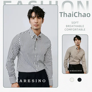 เสื้อเชิ้ตแขนยาวลายทางนอนผู้ชาย สไตล์ทางการ ทรงกระชับ ไม่ยับง่าย