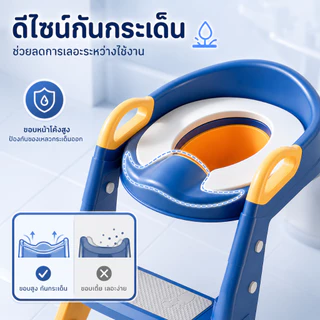 AMWT⚡️ที่รองชักโครกเด็ก บันไดชักโครกเด็ก 3in1 พร้อมบันไดปีน+ที่พักเท้า กันลื่น เบาะนิ่ม ถอดล้างง่าย