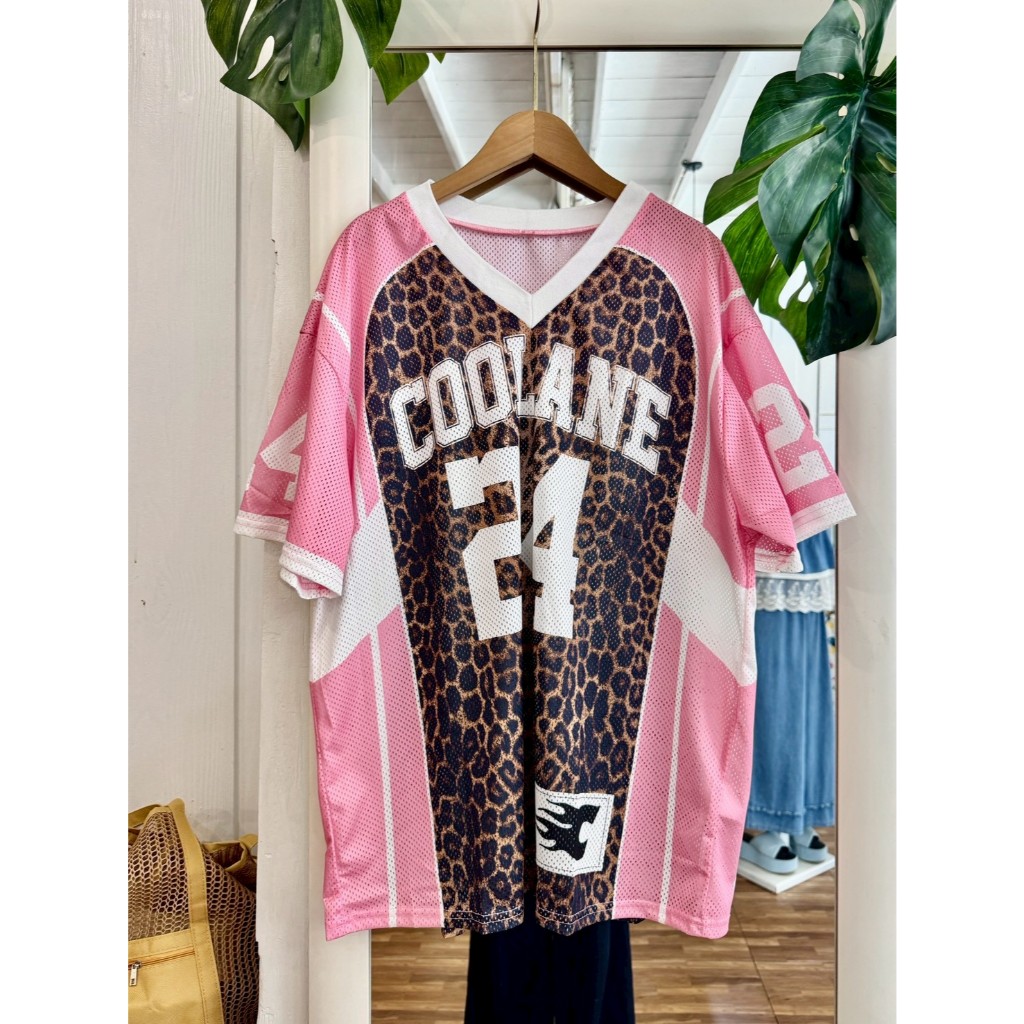 5-615SS เสื้อกีฬาตาข่ายชมพูเสือสกรีน COOLANE 24