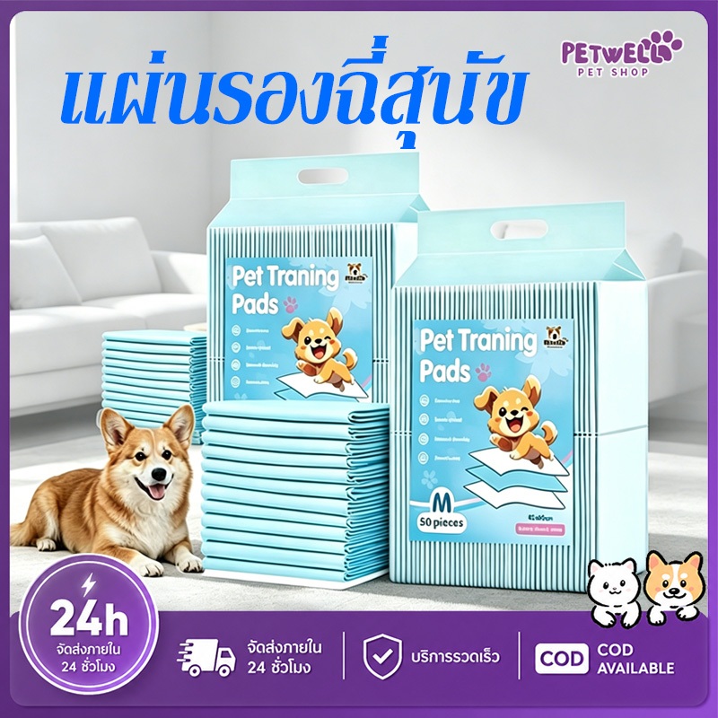 PETWELL แผ่นรองฉี่สุนัข ซึมซับไดีดี ต่อต้านแบคทีเรีย แผ่นรองฉี่ ช่วยฝึกขับถ่าย ระงับกลิ่น