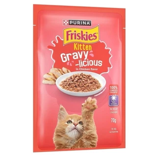 Purina Friskies Gravy-Licious อาหารเปียกแมว ฟริสกี้ส์ แมวเด็ก แมวโต ขนาด 70 กรัม [ยกโหล 12 ซอง]
