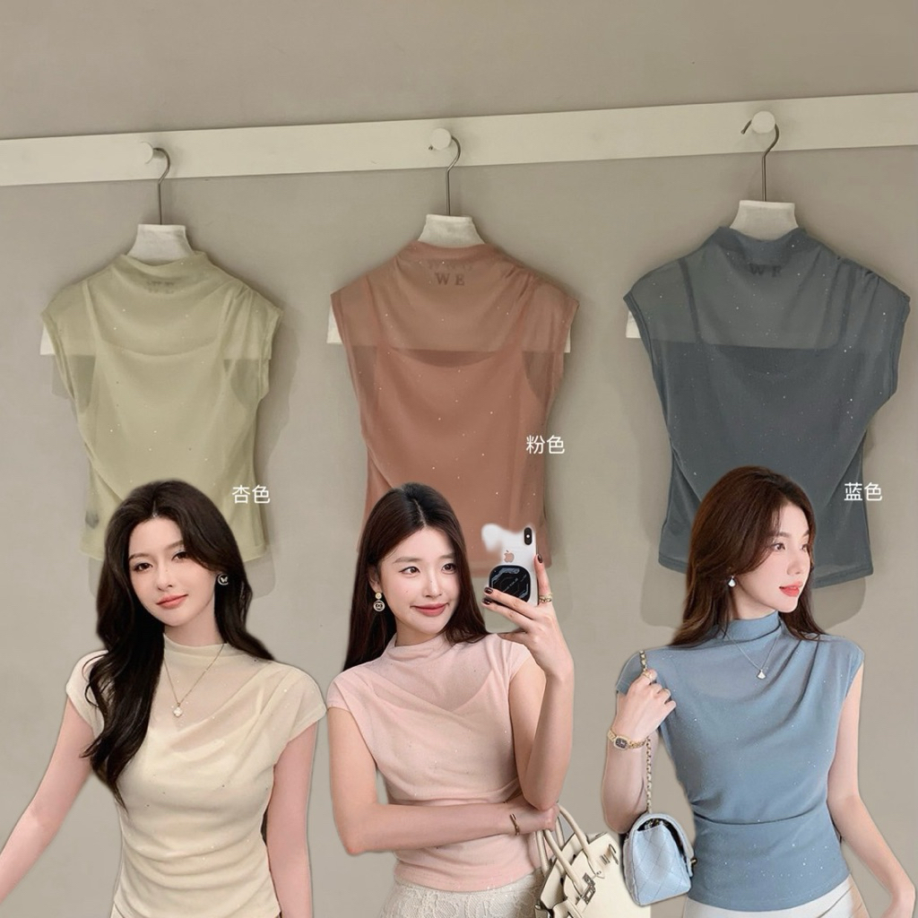 📍 pre📍9669# Set 2 pcs เสื้อคอปีนไหลล้ำ จับจีบย่นช่วงเอว +เสื้อสายเดี่ยวซับใน สายปรับได้ เนื้อผ้าดี TAG:WG.WE 🇰🇷