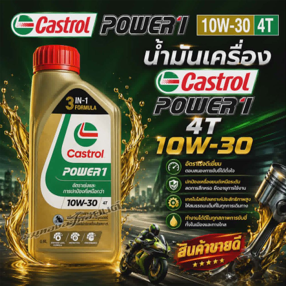 น้ำมันเครื่องมอเตอร์ไชค์ 4T Castrol Power 1 10W-30 ขนาด 0.8 ลิตร