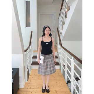(เติมดำ🖤)School midi skirt กระโปรงเอวสูง ทรงบานจีบเอว (happysummer.bkk)