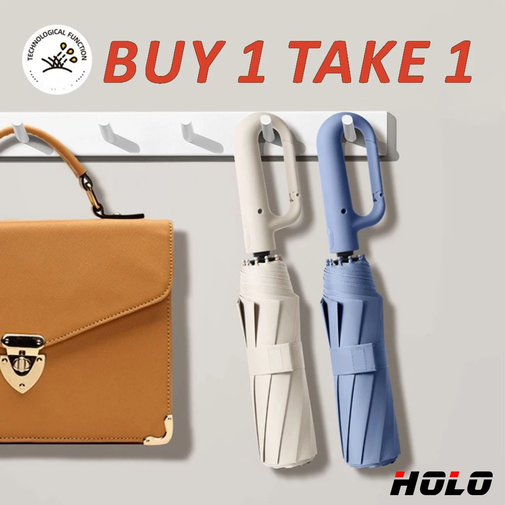 【ซื้อ 1 แถม 1】HOLO พับอัตโนมัติเต็มรูปแบบ ร่มพาราเซล 16 กระดูก ป้องกันรังสียูวี แหวนหัวเข็มขัด ร่มกันแดดกลางแจ้ง