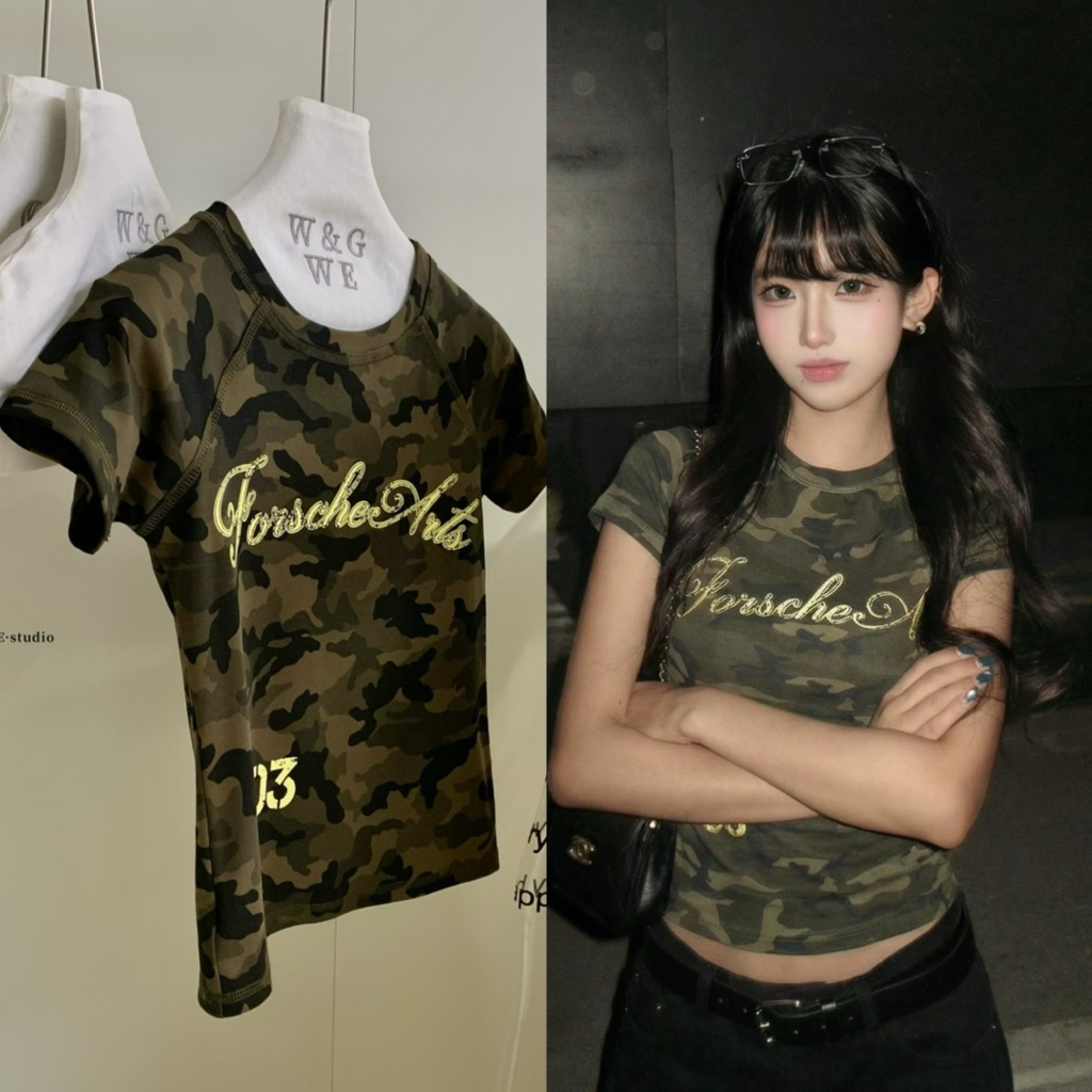 📍พร้อมส่ง📍9636 เสื้อแขนสั้นคอกลม ลายทหาร สกรีนลายหน้าช่วงอก เนื้อผ้าดี ทรงสวย TAG:WG.WE 🇰🇷