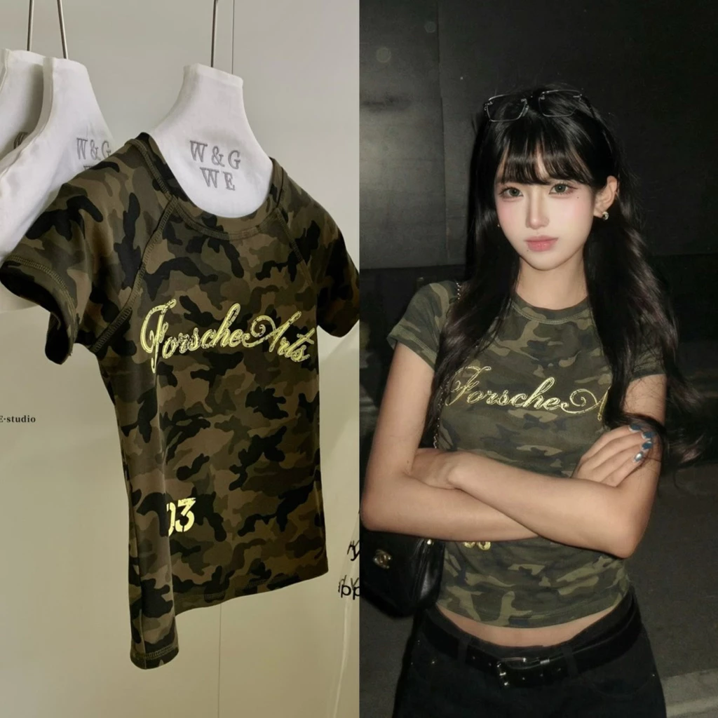 📍pre📍9636 เสื้อแขนสั้นคอกลม ลายทหาร สกรีนลายหน้าช่วงอก เนื้อผ้าดี ทรงสวย TAG:WG.WE 🇰🇷