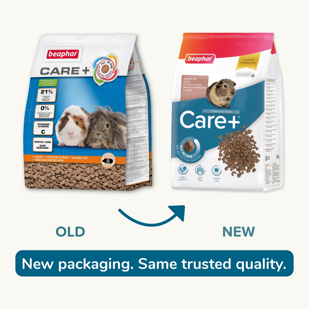 (สูตรใหม่! ไม่แต่งสี) Beaphar Care+ Guinea Pig อาหารเม็ดแกสบี้ All in one ครบถ้วนและสมดุล เสริมวิตามินซี (1.5kg)