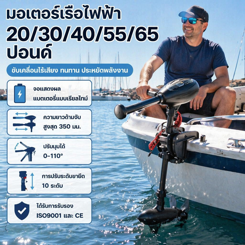 [แท้ 💯]2026 New Pro มอเตอร์ไกด์ Motor guide HASWING 20/30/40/55/65lbs มอเตอร์ติดท้ายเรือ ใช้กับเรือได้ทุกประเภท