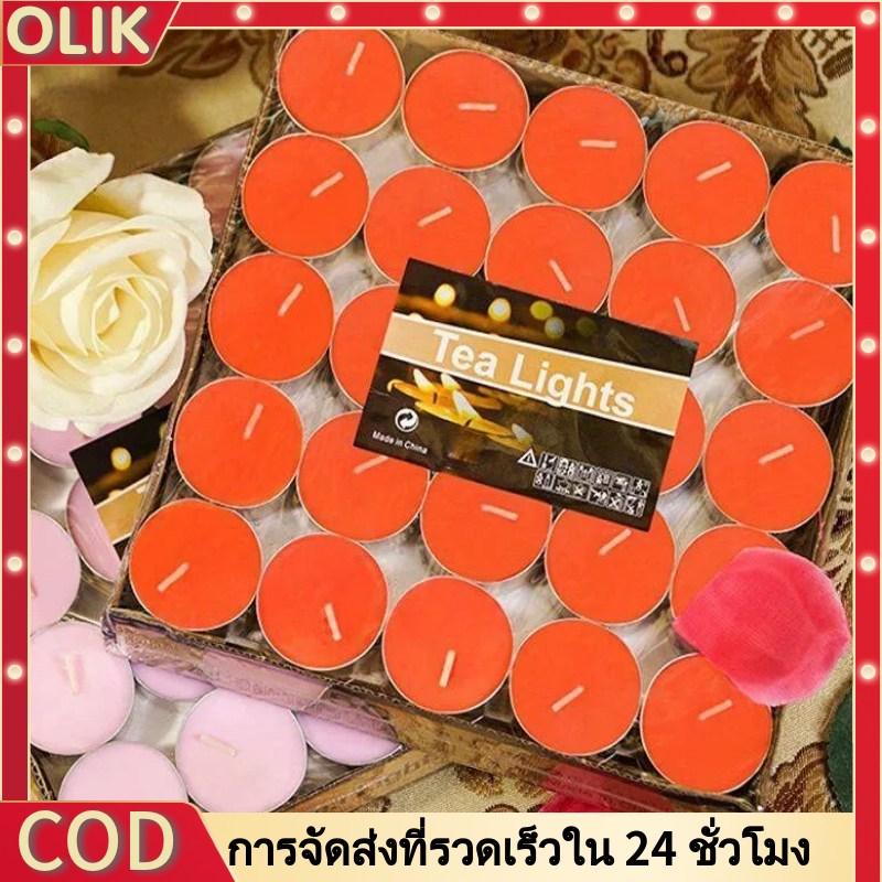 OLIK เทียนถ้วย เทียนทีไลน์ เทียนหอม กลิ่นหอมยาวนาน เผาได้ต่อเนื่อง 2 ชั่วโมง มีหลายสีและจำนวน 50 ชิ้น 10 ชิ้น