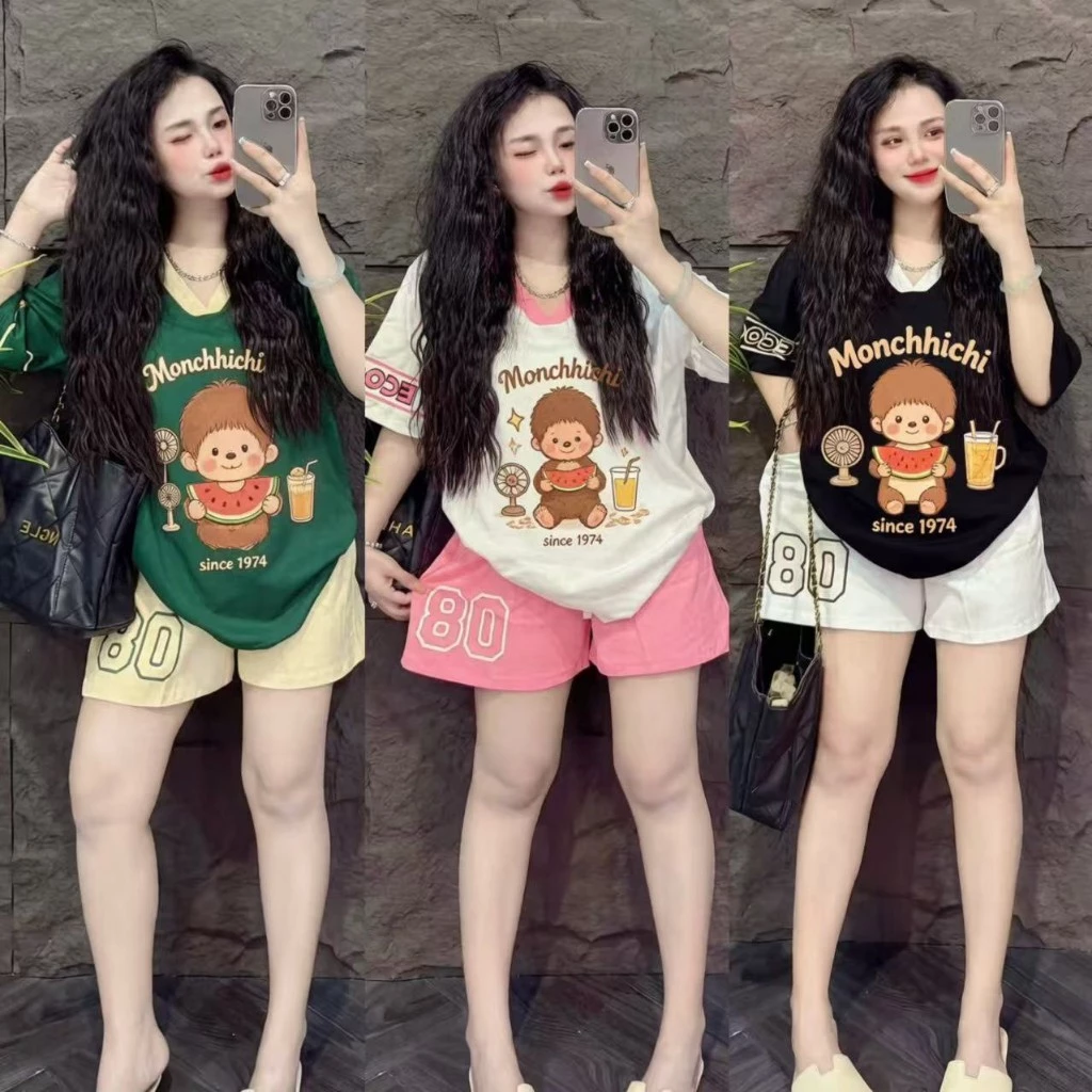 SGH0280 ชุดเซ็ตสาวเกาหลี งานน่ารัก ใส่เที่ยว คาเฟ่ ได้ เสื้อยืดผู้หญิงลายการ์ตูน จับคู่กางเกงขาสั้นแฟชั่น