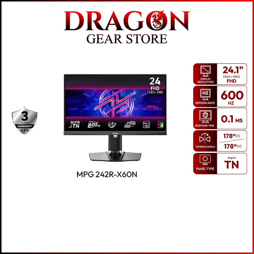 MSI Monitor MPG 242R-X60N | 24.1" | Rapid TN | FHD | 0.1ms | 600Hz (จอคอมพิวเตอร์)