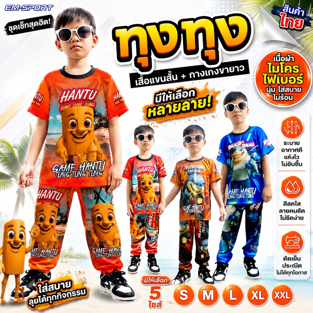 ชุดเด็กแขนสั้น ขายาว จั้มข้อเท้า ลายผู้หญิงน่ารัก 1-8ปี เนื้อผ้าไมโครไฟเบอร์