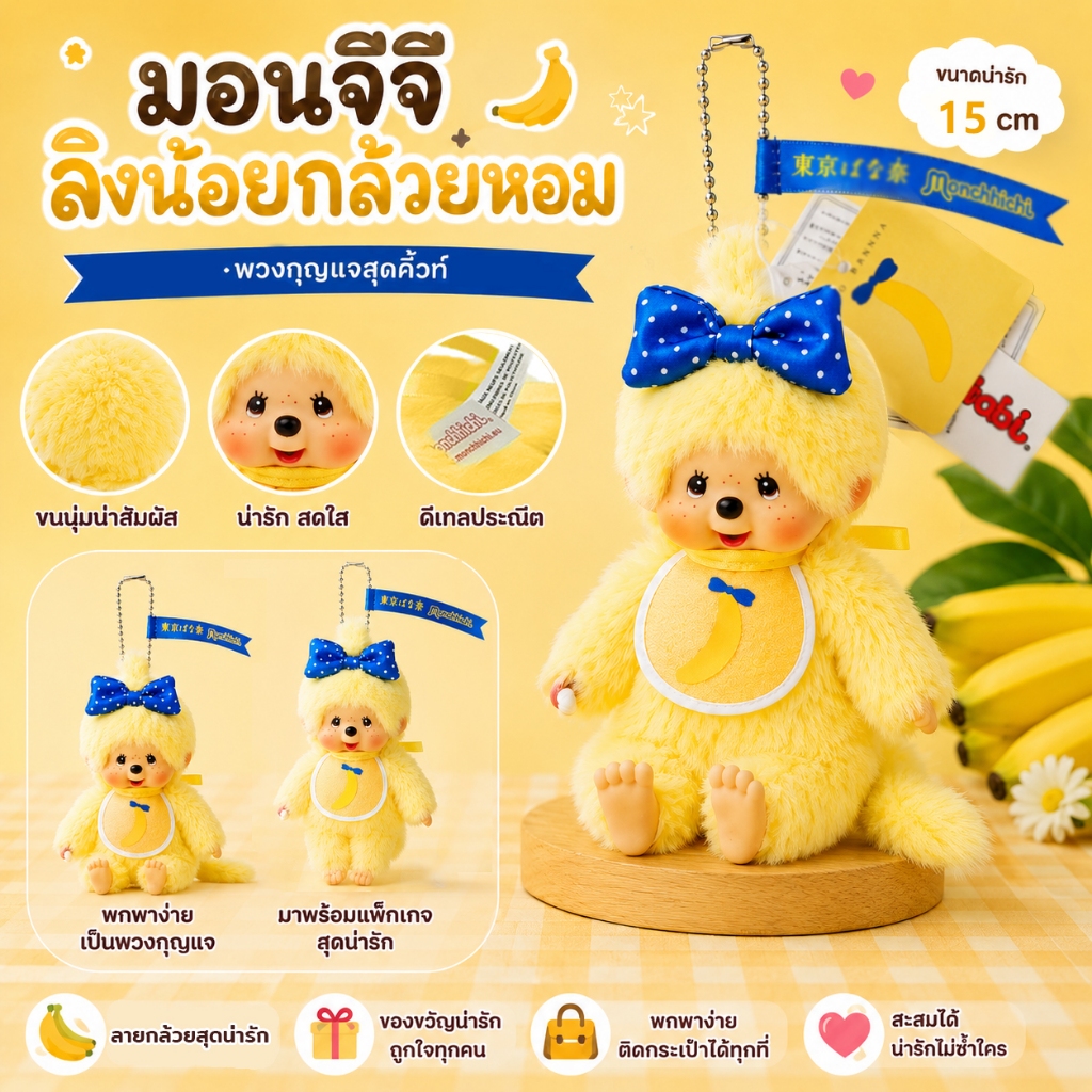 ‍🔥Monchichi x TokyoBanana พวงกุญแจตุ๊กตา 🍌 ขนฟู Limited 35th Anniversary ขนนุ่ม หน้าตาน่าเอ็นดูมากกก