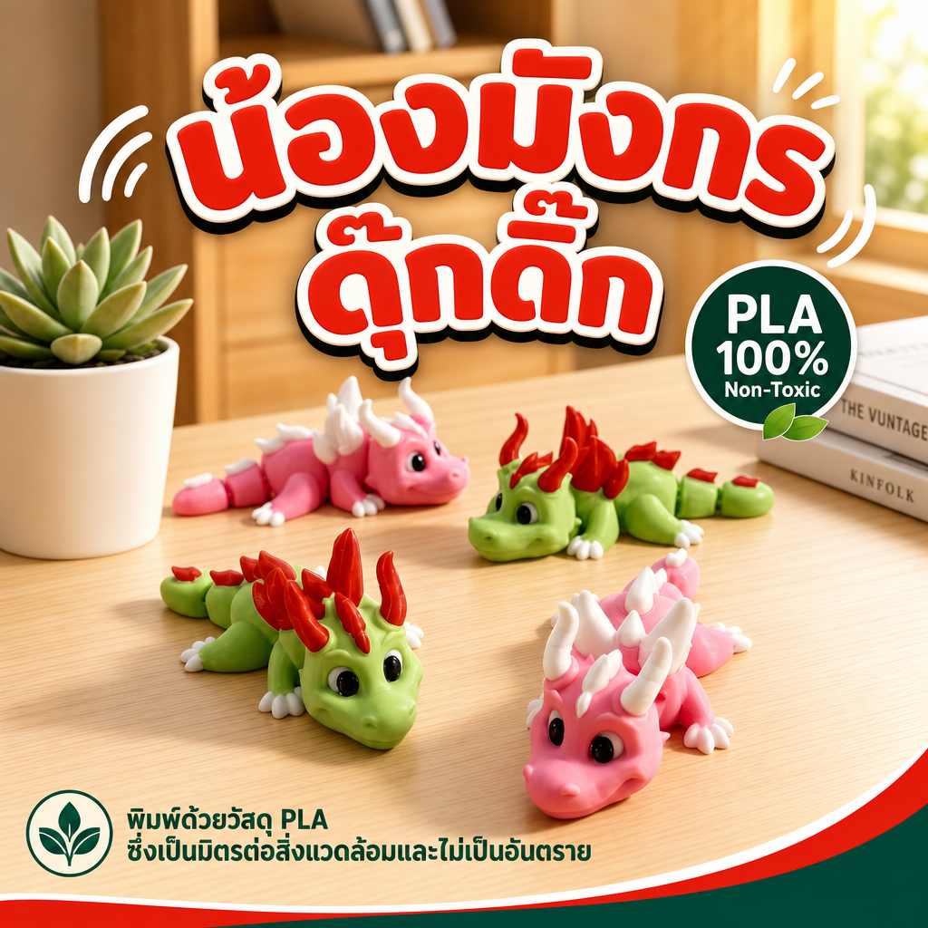Mini Dragons มังกรดุ๊กดิ๊ก3D ขยับได้ มังกรแฟนตาซี PLA โมเดลมังกร งานพิมพ์3D สีสด ข้อต่อขยับลื่น
