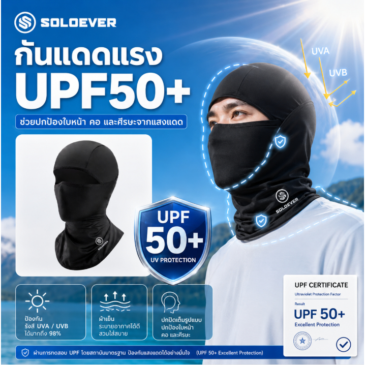 SOLOEVER โม่งคลุมหัว Wheel up ลดอุณหภูมิ UV400 เปิดหัว เปิดคางได้ กันฝุ่น มอเตอร์ไซค์