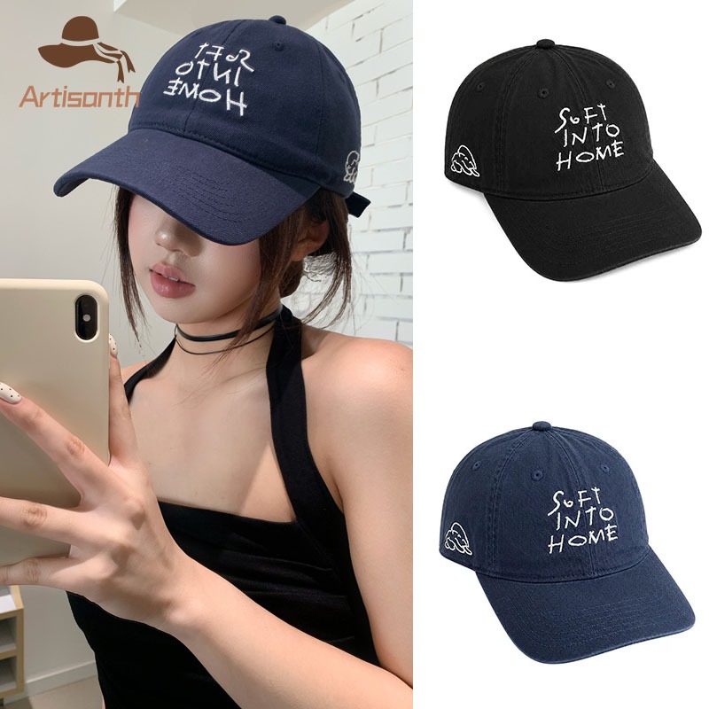ส่งเร็ว💥หมวกเบสบอลปักตัวอักษร SOFT INTO HOME ปรับขนาดได้ คุณภาพสูสไตล์เกาหลี ีใช้ได้ทั้งชายและหญิง 2026ใหม่