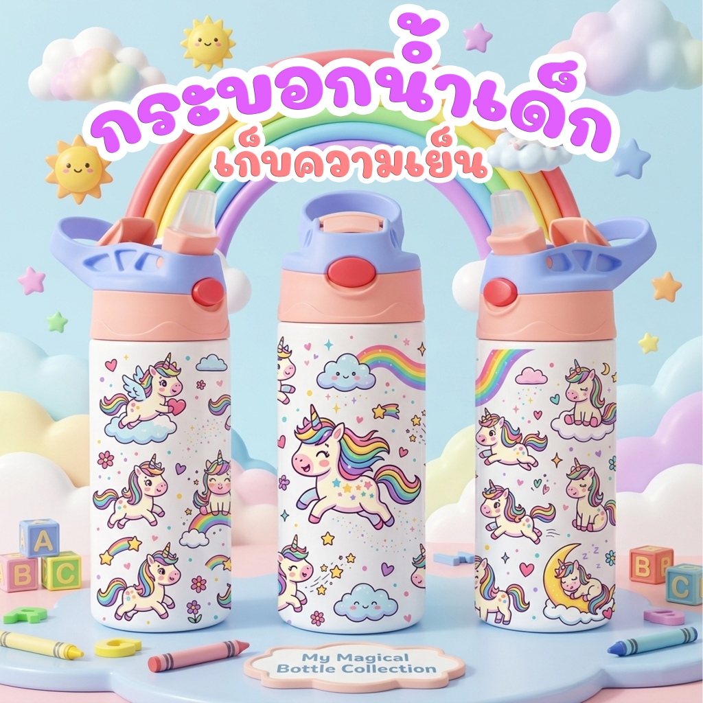 กระบอกน้ำเด็ก Unicorn สแตนเลส304 เก็บความเย็น6-10ชม. ลายม้ายูนิคอร์นสุดน่ารัก แก้วน้ำเด็ก ขวดน้ำเด็ก