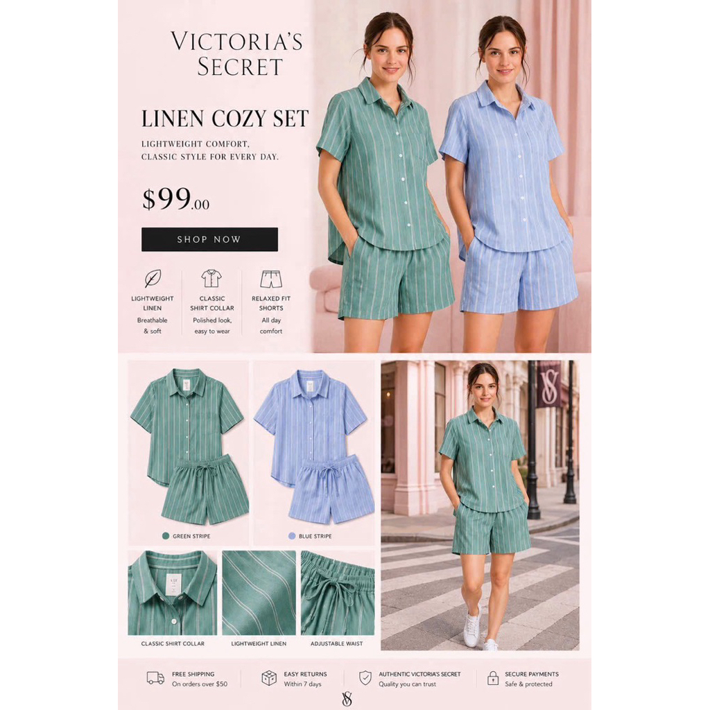 VS ชุดนอนลายทางสีฟ้า ผ้าคอตตอน ผ้านุ่ม ละมุนมาก ป้ายห้อย แพ็คเกจสวยทุกตัว