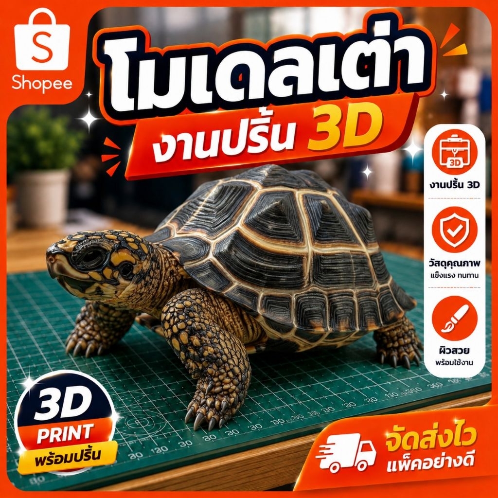 🐢 เต่า 3D Print ลายสมจริง งานคุณภาพสูง เนื้อพลาสติก แต่งบ้าน แต่งโต๊ะ แต่งสวน ตั้งโชว์