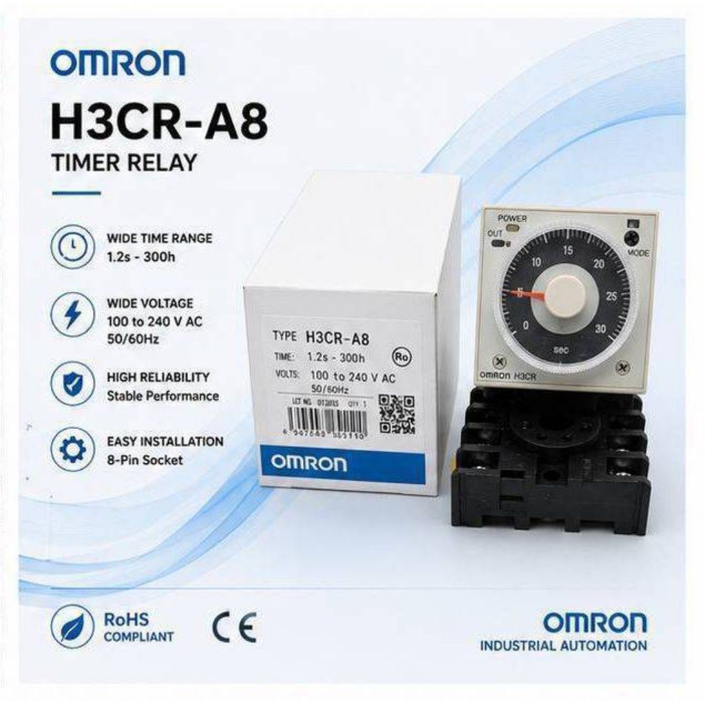 H3CR-A8 On Delay ทามเมอร์แบบอนาล็อค 1.2s-300h  12VAC/DC  24VAC/DC 100-240VAC พร้อมฐาน พร้อมส่ง