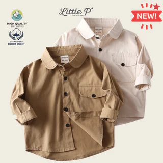 🌟🇹🇭 ส่งด่วน🌟ใหม่ เสื้อเชิ้ตเด็กผู้ชาย แขนยาวเด็กผู้ชายสีครีม เสื้อผ้าเด็ก อายุ​ 1-9