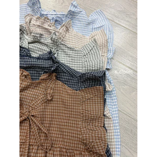 (อก28-38) เสื้อโบว์ผูกหน้าสไตล์เกาหลี แขนระบายทรงปล่อยทรงหลวมน่ารักสไตล์เกาหลี