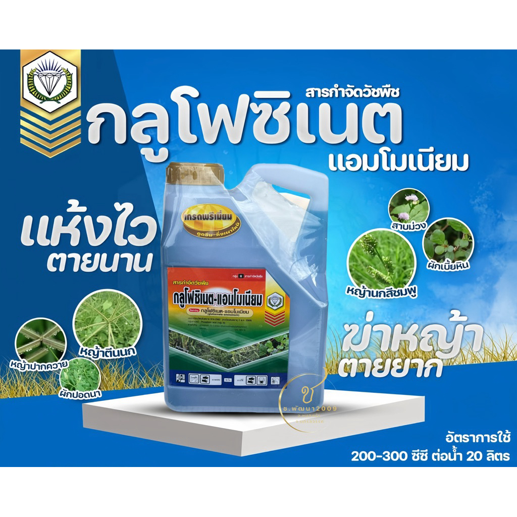 🔥กลูโฟซิเนต-แอมโมเนียม15%(น้ำฟ้า)4 ลิตร 📌เผาไหม้+ดูดซึม🔥 สินค้าผลิตใหม่ ของแท้ 💯 📸ภาพถ่ายจากสินค้าจริง✅